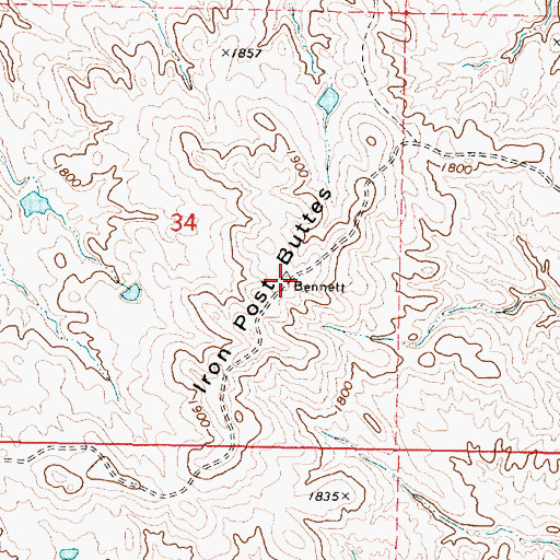 Topographic Map of Iron Post Buttes, SD