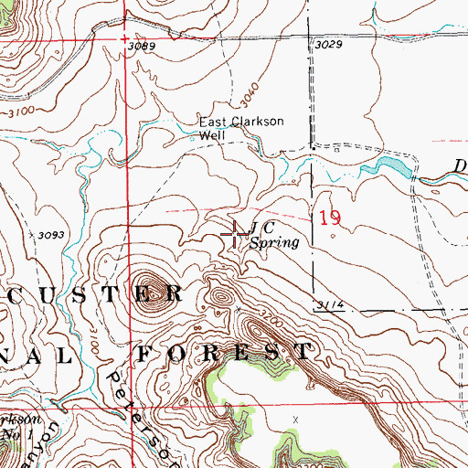 Topographic Map of J C Spring, SD