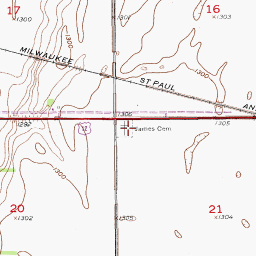 Topographic Map of James Cemetery, SD