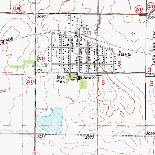 Topographic Map of Java School, SD