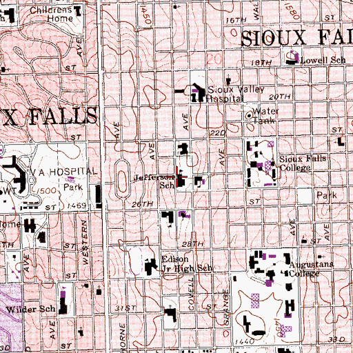 Topographic Map of Jefferson Elementary School, SD