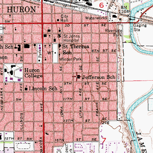 Topographic Map of Jefferson Elementary School, SD