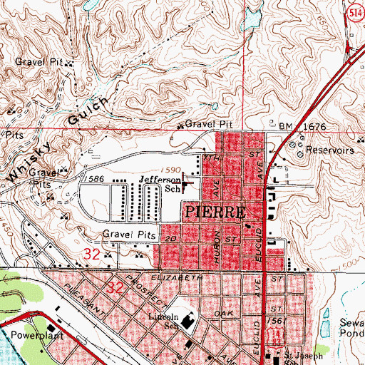Topographic Map of Jefferson Elementary School, SD