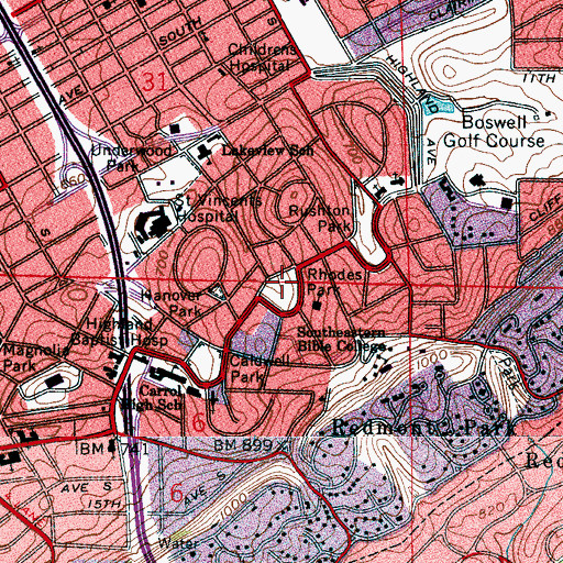 Topographic Map of Rhodes Park, AL