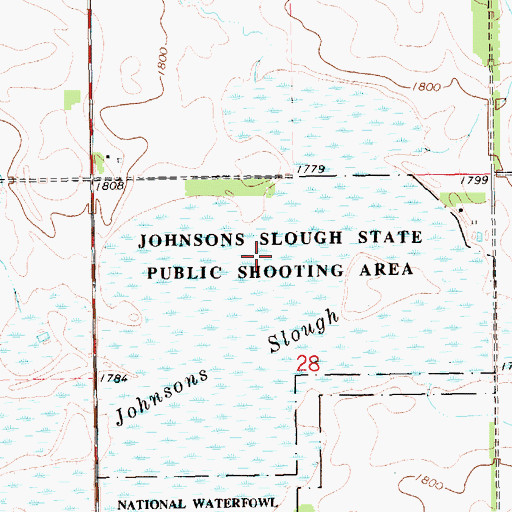 Topographic Map of Johnsons Slough State Public Shooting Area, SD