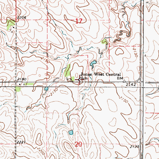 Topographic Map of Jones West Central School, SD