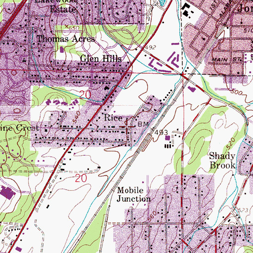 Topographic Map of Rice, AL