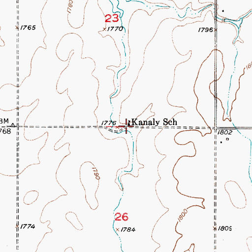 Topographic Map of Kanaly School, SD