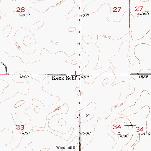 Topographic Map of Keck School, SD