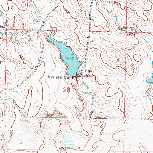 Topographic Map of Kellers Dam, SD