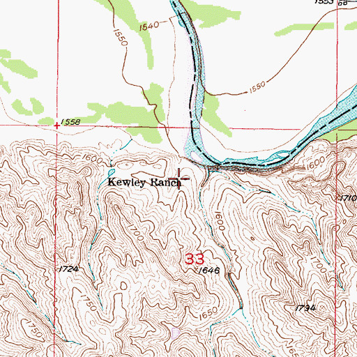 Topographic Map of Kewley Ranch, SD
