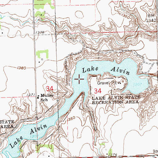 Topographic Map of Lake Alvin State Recreation Area, SD