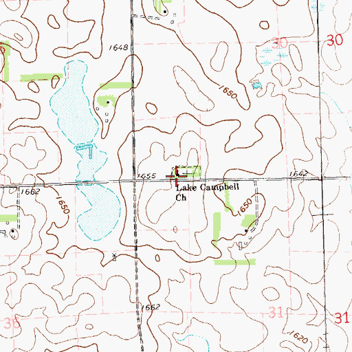 Topographic Map of Lake Campbell Church, SD