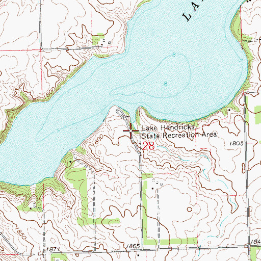 Topographic Map of Lake Hendricks State Recreation Area, SD