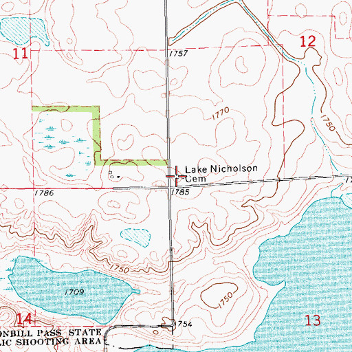 Topographic Map of Lake Nicholson Cemetery, SD