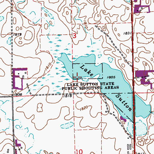 Topographic Map of Lake Sutton State Public Shooting Areas, SD