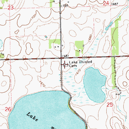 Topographic Map of Lake Thisted Cemetery, SD