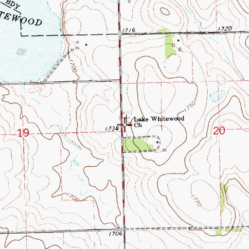 Topographic Map of Lake Whitewood Church, SD