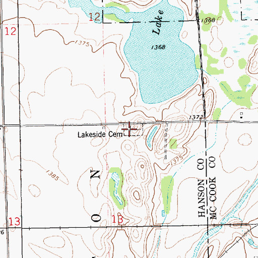 Topographic Map of Lakeside Cemetery, SD