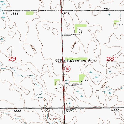 Topographic Map of Lakeview School, SD