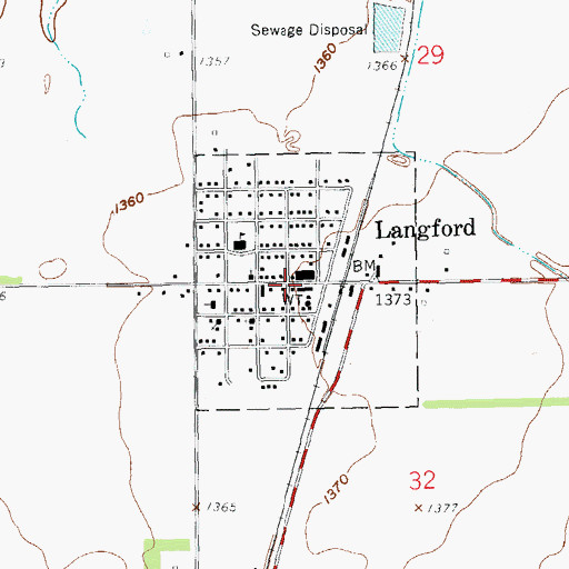 Topographic Map of Langford, SD