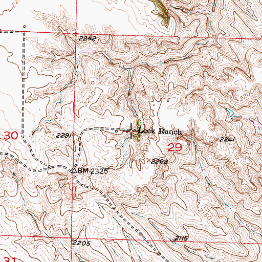 Topographic Map of Leek Ranch, SD