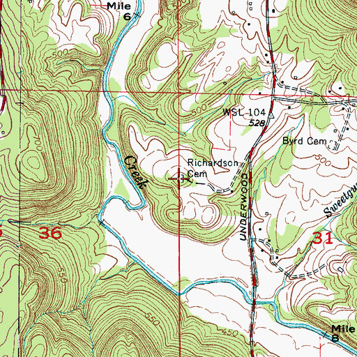 Topographic Map of Richardson Cemetery, AL