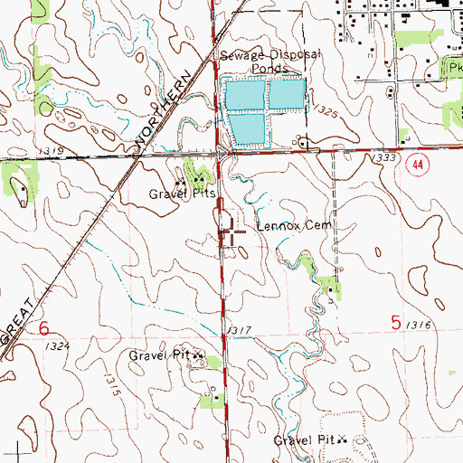 Topographic Map of Lennox Cemetery, SD