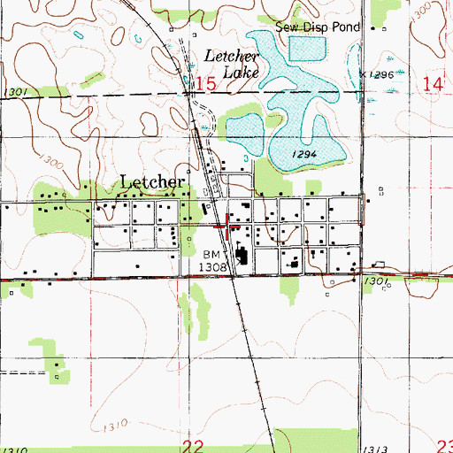 Topographic Map of Letcher, SD