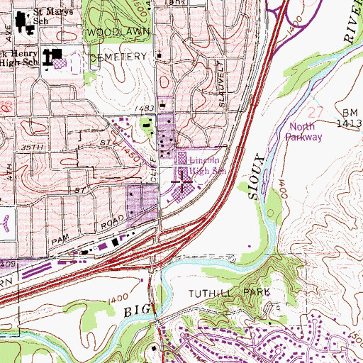 Topographic Map of Lincoln High School, SD