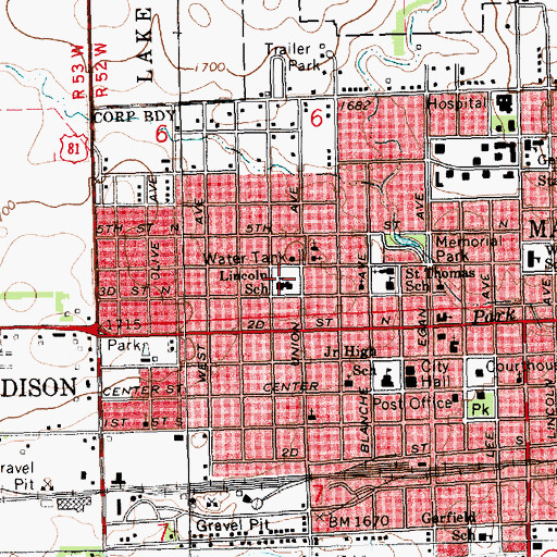 Topographic Map of Lincoln School, SD