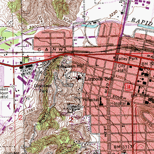 Topographic Map of Lincoln School, SD