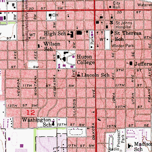 Topographic Map of Lincoln School, SD