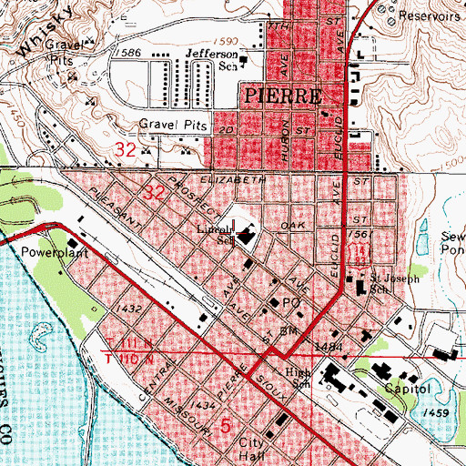 Topographic Map of Lincoln School, SD