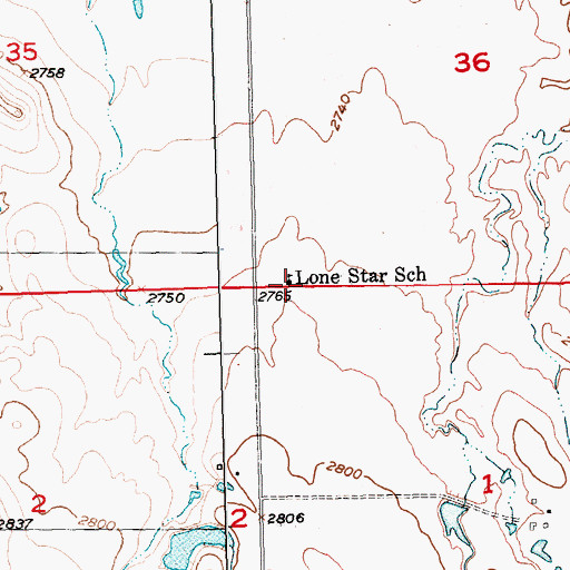 Topographic Map of Lone Star School, SD