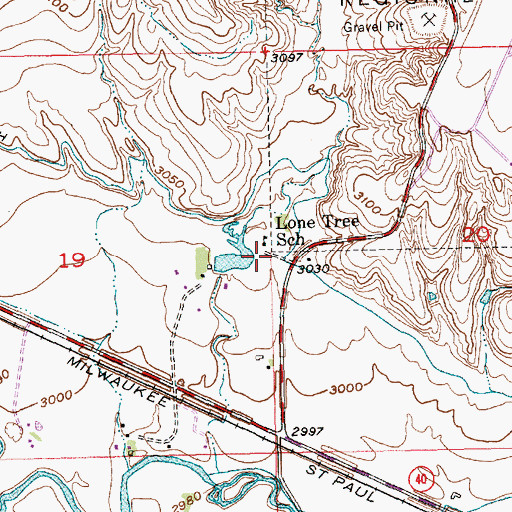 Topographic Map of Lone Tree School, SD