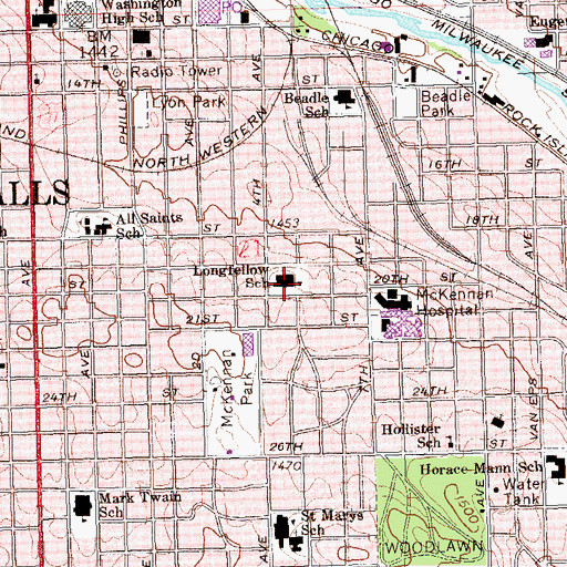 Topographic Map of Longfellow Elementary School, SD