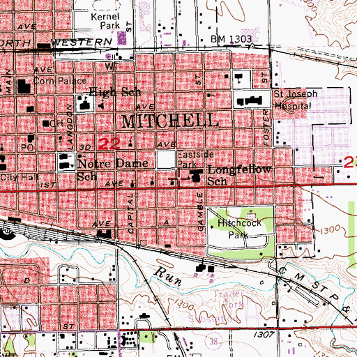 Topographic Map of Longfellow Elementary School, SD