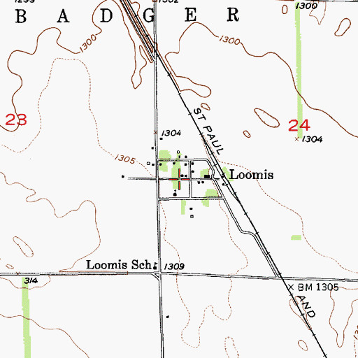 Topographic Map of Loomis, SD