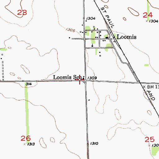 Topographic Map of Loomis School, SD