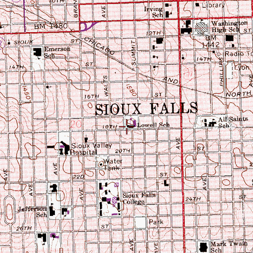Topographic Map of Lowell Elementary School, SD