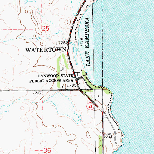 Topographic Map of Lynwood State Public Access Area, SD