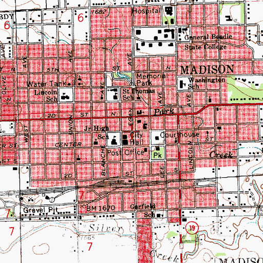 Topographic Map of Madison, SD