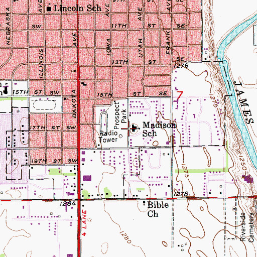 Topographic Map of Madison Elementary School, SD
