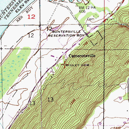 Topographic Map of Ridley Cemetery, AL