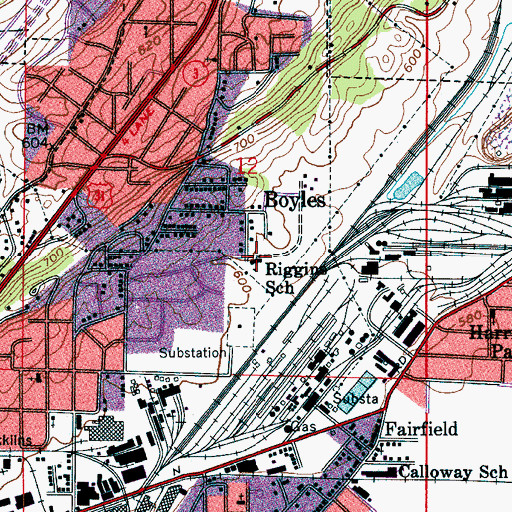 Topographic Map of Riggins Elementary School (historical), AL