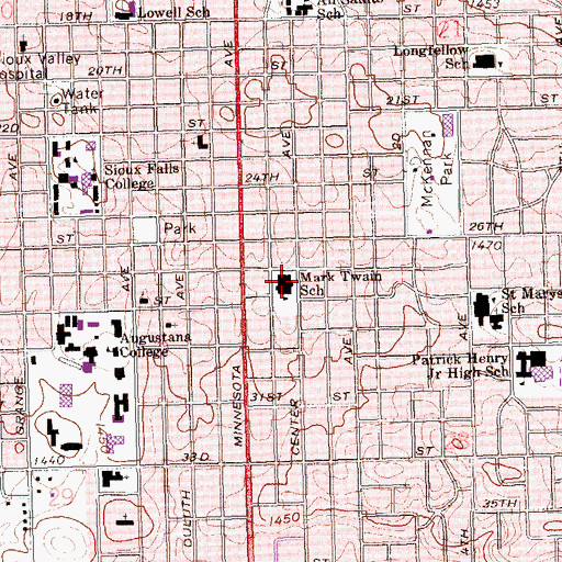 Topographic Map of Mark Twain Elementary School, SD