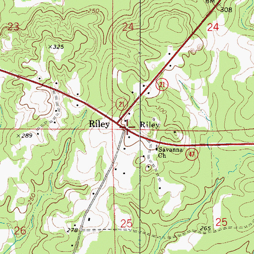 Topographic Map of Riley, AL
