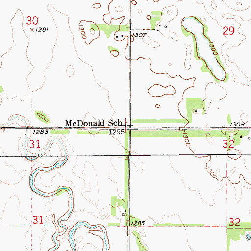 Topographic Map of McDonald School, SD