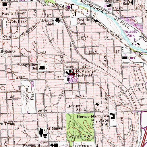 Topographic Map of Avera McKennan Hospital, SD